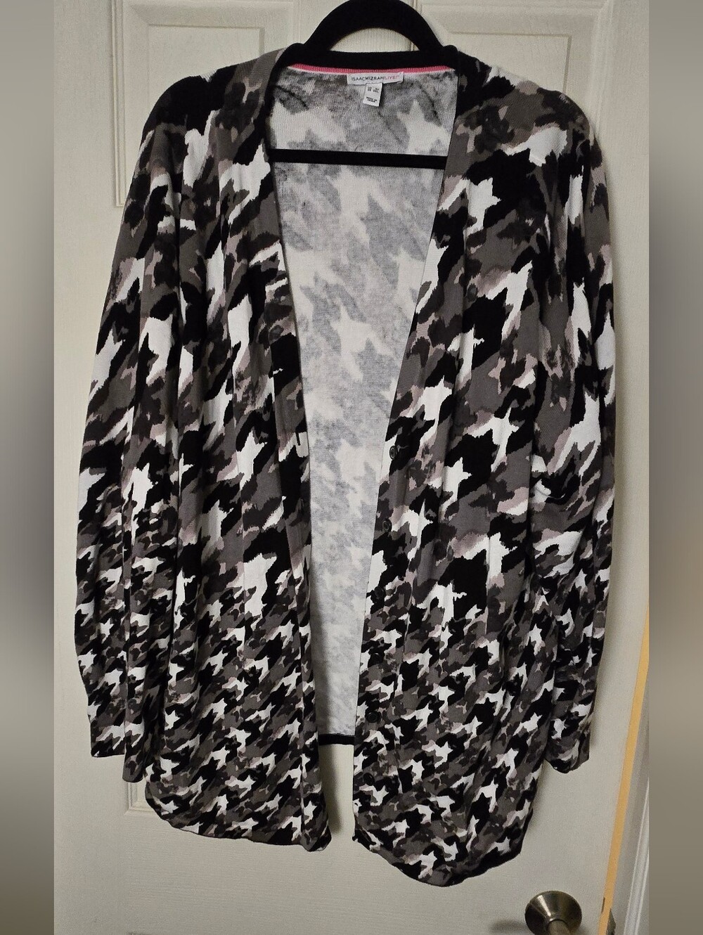 Isaac Mizrahi Black, Gray & White Open Front Cardigan